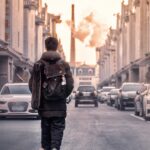 man, street, vehicle, road, building, go, people, rear view, automotive, city, chimney, alley, man, people, people, people, people, people